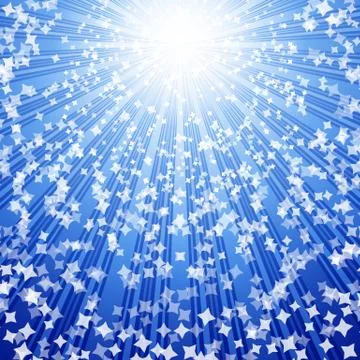 Vector - stars coming down on rays of light. Stock Illustration