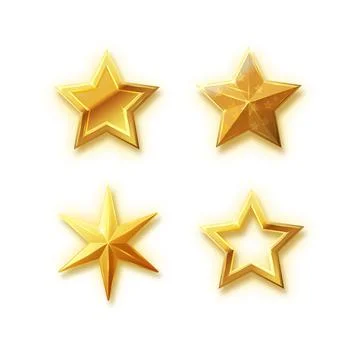 Vector stars set of realistic metallic golden stars isolated on white background Stock Illustration