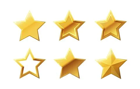 Vector stars set of realistic metallic golden stars isolated on white background Stock Illustration