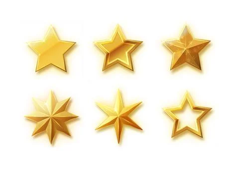 Vector stars set of realistic metallic golden stars isolated on white background Stock Illustration