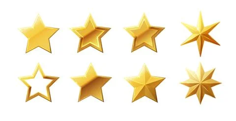Vector stars set of realistic metallic golden stars isolated on white background Stock Illustration