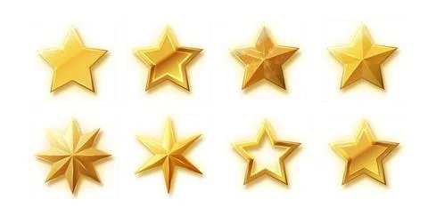 Vector stars set of realistic metallic golden stars isolated on white background Stock Illustration