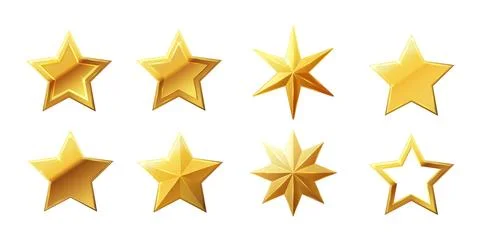Vector stars set of realistic metallic golden stars isolated on white background Stock Illustration