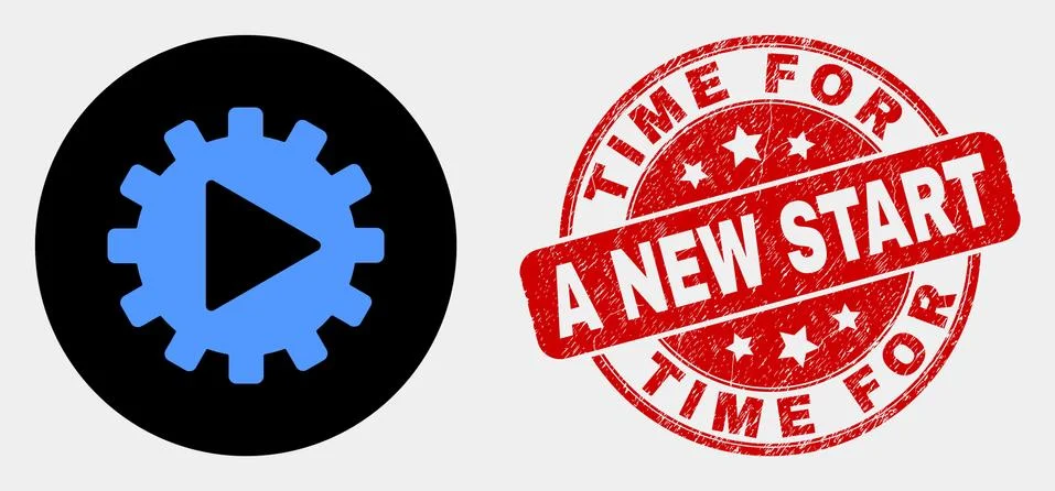 Vector Start Gear Automation Icon and Distress Time for a New Start Seal Stock Illustration