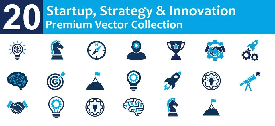 Vector startup business icon set for corporate strategy and innovation planni Stock Illustration
