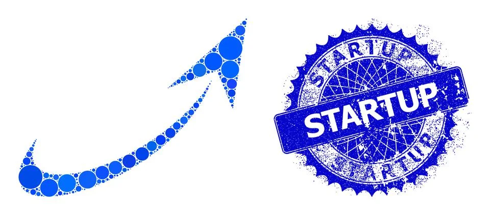 Vector Startup Mosaic of Small Circles and Scratched Startup Seal Stock Illustration