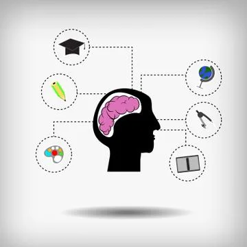 Vector : Stationery with brain and head Stock Illustration