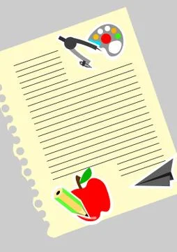 Vector : Stationery on lined paper on white background Stock Illustration