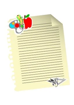 Vector : Stationery on lined paper on white background Stock Illustration