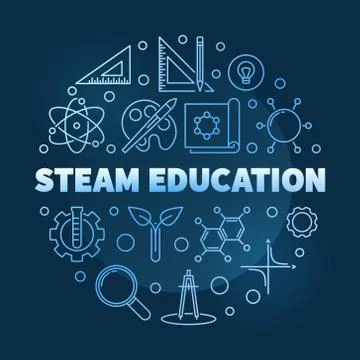 Vector STEAM Education concept blue linear round illustration Stock Illustration