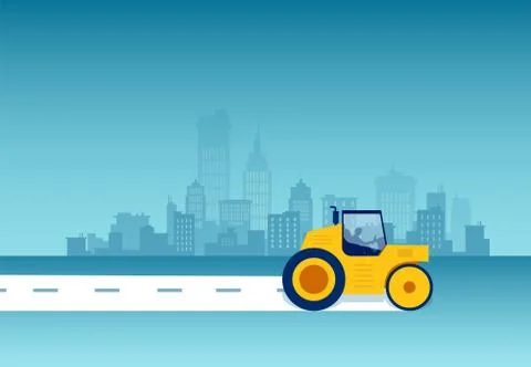 Vector of a steamroller leveling asphalt Illustrazione stock