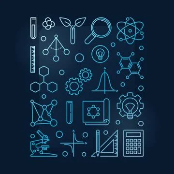 Vector STEM blue outline illustration on dark background Stock Illustration
