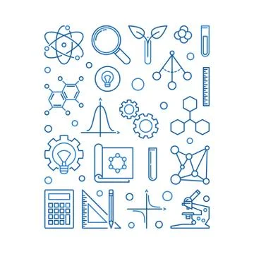 Vector STEM concept blue linear illustration or banner Illustrazione stock