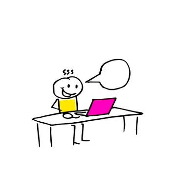 Vector stick figure working on a computer. 스톡 일러스트