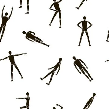 Vector stick figures pattern, black, monogram, sport, health Illustrazione stock