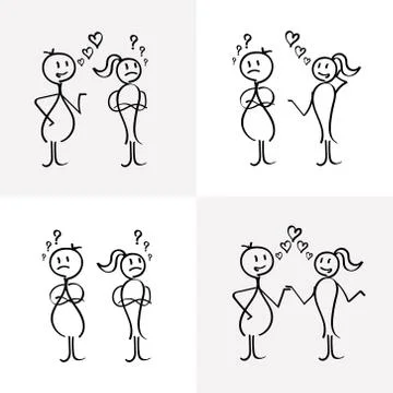 Vector stick figures relationship between lovers. Stock Illustration