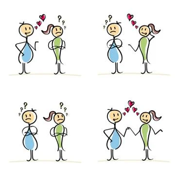 Vector stick figures relationship between lovers. Stock Illustration
