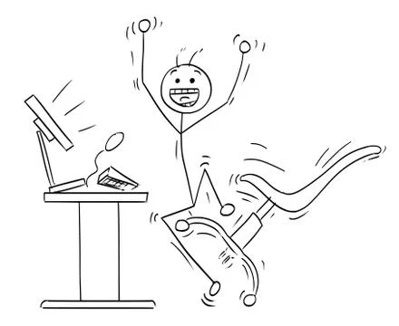 Vector Stick Man Cartoon of Happy Man Celebrating a Success in Front of the C Illustrazione stock