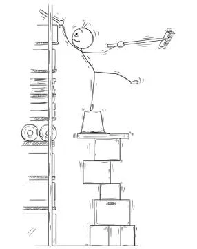 Vector Stick Man Cartoon of Man balancing on the Stack of Paper Boxes Stockillustratie