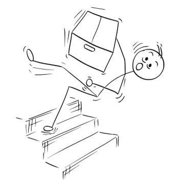 Vector Stick Man Cartoon of Man Falling from Stairs Staircase Stairway with L Stock Illustration