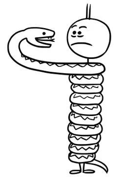 Vector Stick Man Cartoon of Men Winded by Snake Stock Illustration
