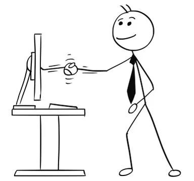 Vector Stick Man Cartoon of Shaking his Hand with Computer Screen Stock Illustration