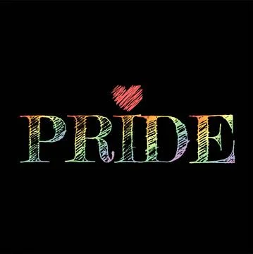 Vector sticker on LGBT topic with rainbow coloured letters pride on black Stock Illustration