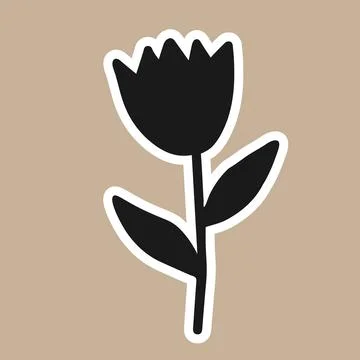 Vector sticker of one dark gray tulip or bell flower isolated on a beige Stock Illustration