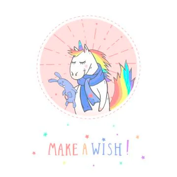 Vector sticker or icon with hand drawn cute unicorn Stock Illustration