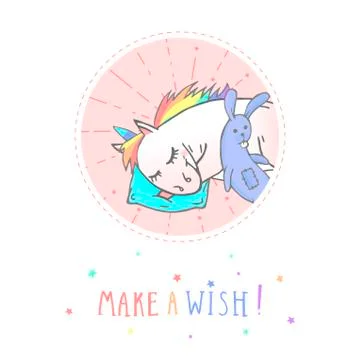 Vector sticker or icon with hand drawn cute unicorn Stock Illustration