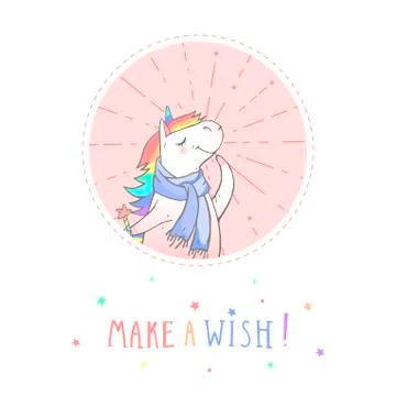 Vector sticker or icon with hand drawn cute unicorn Illustrazione stock