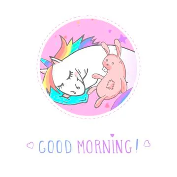 Vector sticker or icon with hand drawn cute unicorn Stock Illustration