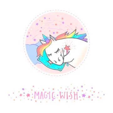 Vector sticker or icon with hand drawn cute unicorn Stock Illustration