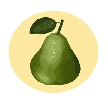 Vector sticker with a pear in green and yellow colors on white background Stock Illustration