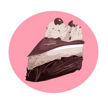 Vector sticker with a piece of cake in brown and beige colors on white Stock Illustration
