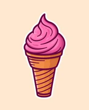 Vector sticker with pink ice cream in the cone Stock Illustration