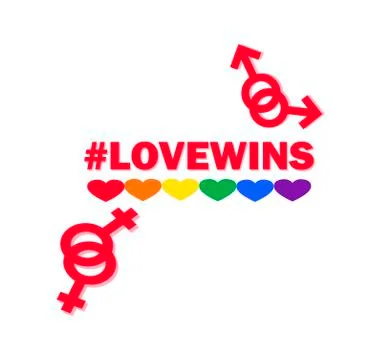 Vector sticker rainbow hearts and hashtag love will win Stock Illustration