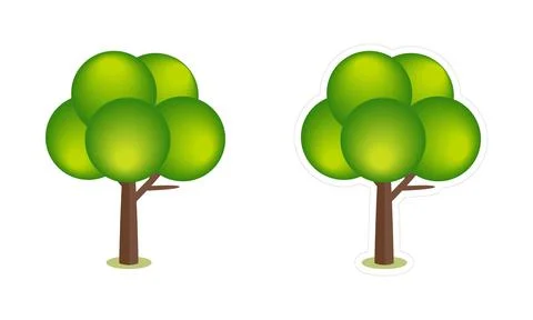 Vector sticker with white border of creative cartoon tree with green leaves 스톡 일러스트