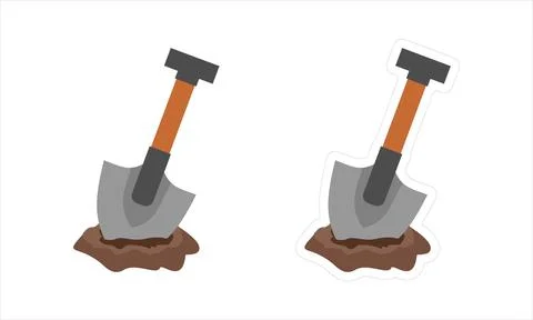 Vector sticker with a white border of a shovel stuck in the ground Illustrazione stock