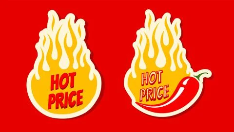 Vector stickers with chilli pepper and fire for special offer. Vector set b.. Stock Illustration
