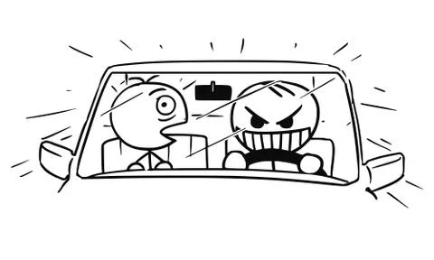 Vector Stickman Cartoon of Crazy Car Driver Stock Illustration