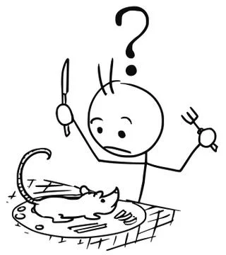 Vector Stickman Cartoon or Rat Served as Meal to Surprised Tourist 스톡 일러스트