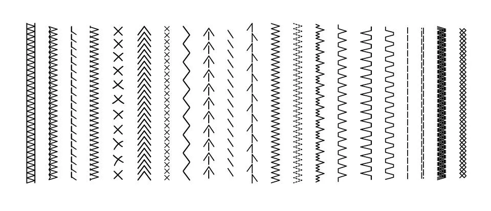 Vector stitch borders and decorative sewing lines. Geometric embroidery patterns 스톡 일러스트
