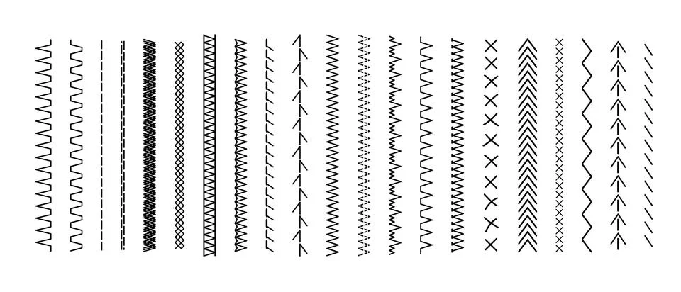 Vector stitch borders and decorative sewing lines. Geometric embroidery patterns 스톡 일러스트