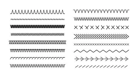 Vector stitch borders and decorative sewing lines. Geometric embroidery patterns 스톡 일러스트