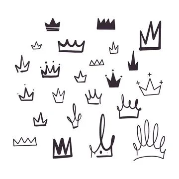 Vector stock illustration with various doodle crowns, hand drawn, doodle styl Stock Illustration