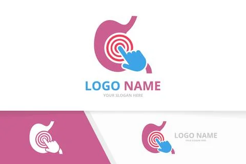 Vector stomach and click logo combination. Gastrointestinal tract and cursor Stock Illustration