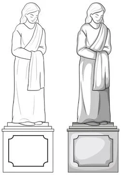 Vector Stone Statue on Pedestal Line and Shaded Versions Illustrazione stock