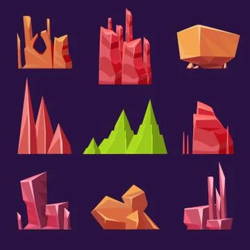 Vector Stones, Rocks and Canyons Set for Games Stock Illustration