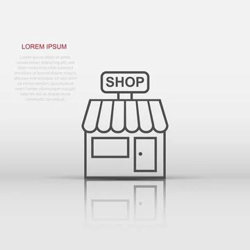 Vector store market icon in flat style. Shop building sign illustration pic.. Ilustración de archivo